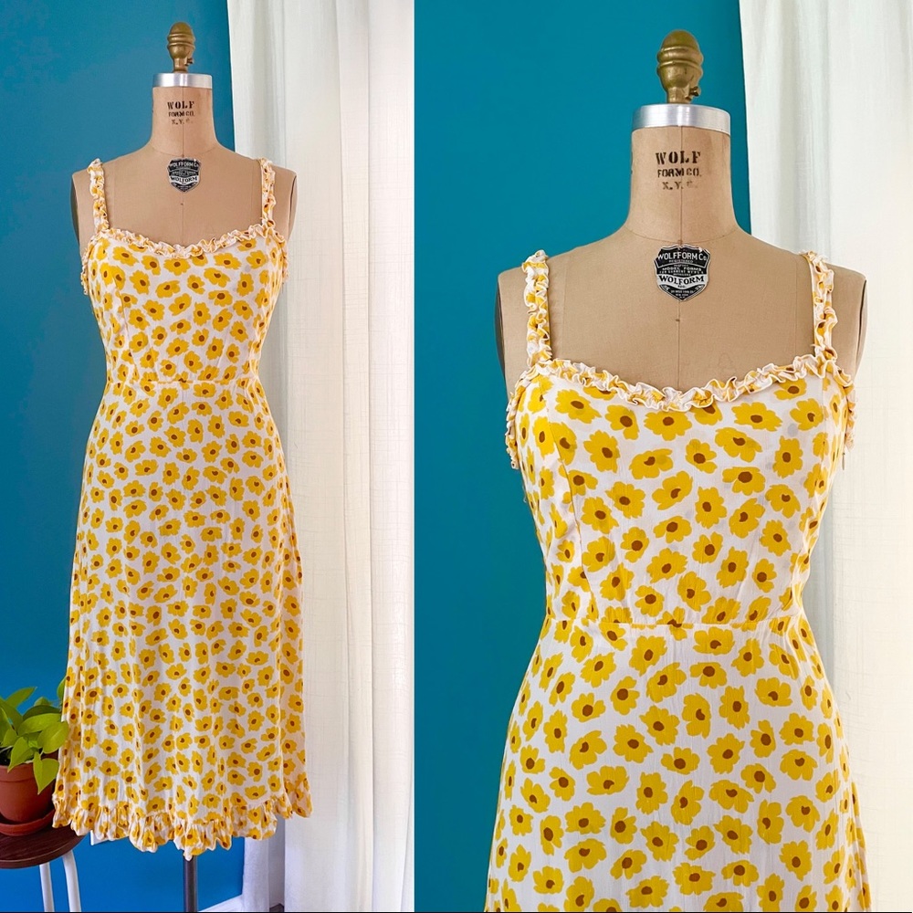 Faithfull the Brand Yellow Floral Midi Dress